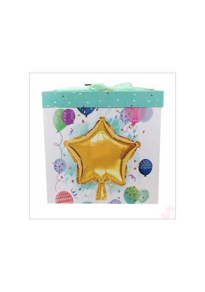 Kapaklı, Katlanır Demonte Karton Kutu, 30cm - Balon & Yeşil