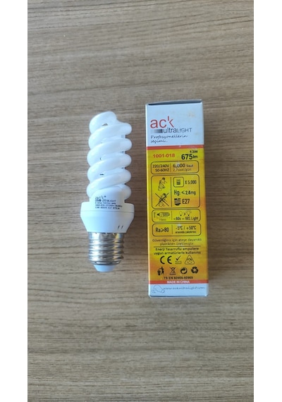 Ack Ultralıght 13w E27 Spiral Tasarruflu Ampul 6500k Beyaz Işık 1001-018