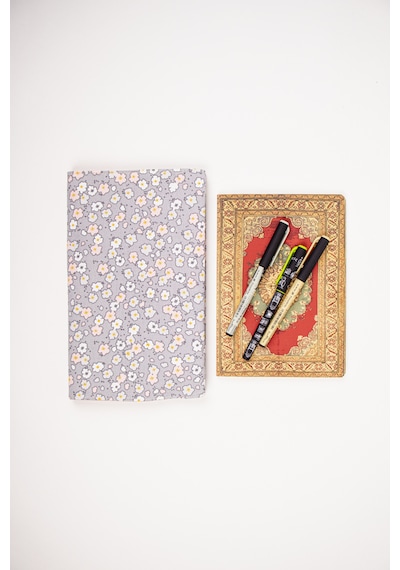 Kitap Kılıfı Kumaş Kitap Koruyucu A5 Defter Ve Kitap Uyumlu Gri Çiçekli