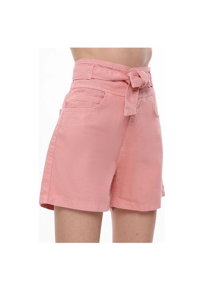 Hgfashion Yüksek Bel Kemerli Demin Şort Pambe Renk Pembe