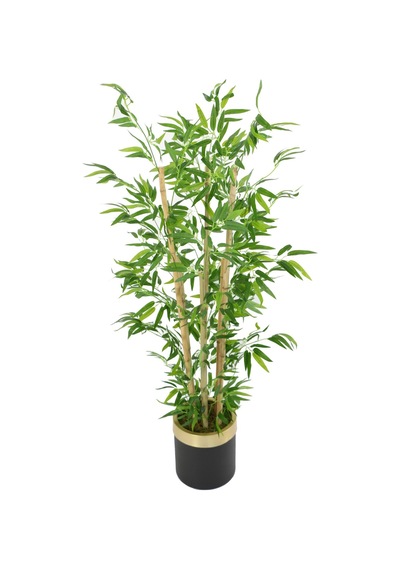 Yapay Çiçek Deposu Metal Galvaniz Saksıda Yapay Bambu Ağacı 6 Gövde 140 Cm Siyah-gold