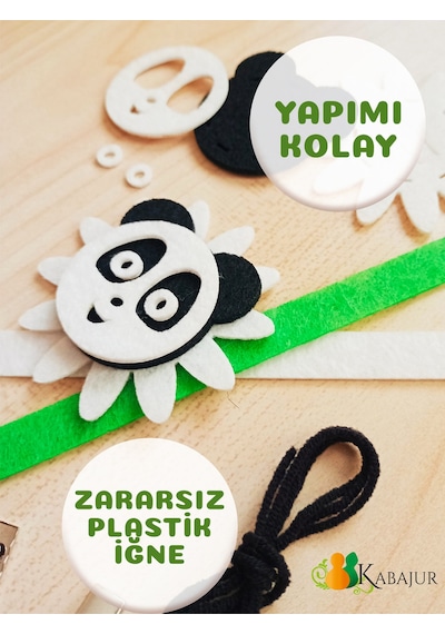 Çiçek Çerçeveli Panda Keçe Dikiş Hobi Seti Çocuklar İçin Dıy El İşi Aktivite Kiti Bileklik Toka