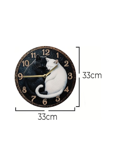 Sessiz Yuvarlak Ahşap Duvar Saati, Kuvars Hareketli 3d Görünümlü 2d Saat Kedi Desen Sdw033 Renkli