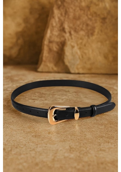 Williampolo Full Grain Deri Gold Toka Siyah Kadın Kemer Siyah
