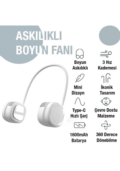 Northcity Boyun Askısız Mini Şarjlı Fan - 3 Hızlı Kurulum Kolay Portatif Soğutucu