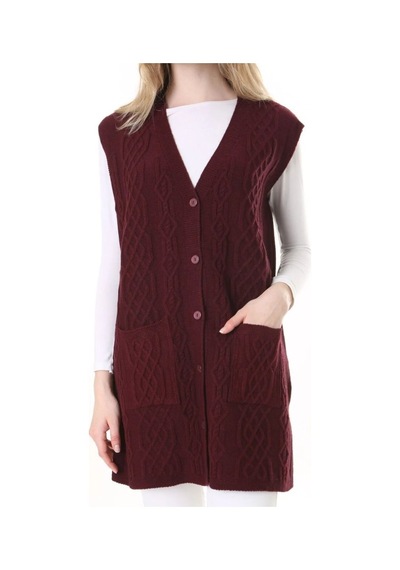 Fresh & Moda Kadın Yün Kışlık Anne Uzun Triko Yelek Lacivert