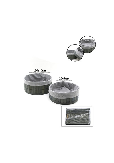 Yuvarlak Organizer Sepet - Bambu Kenarlı Ahşap Taban Bezli Çap 22x24 Cm Çok Renkli