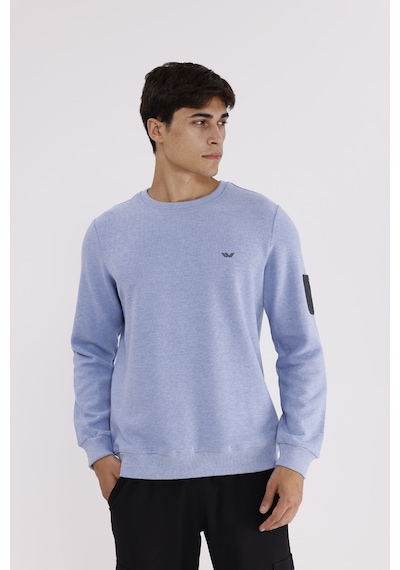 Rowinger Selanik Dokulu Yumuşak Tutuşlu Rahat Kalıp Sade Tasarım Uzun Kollu Sweatshirt Baby Blue