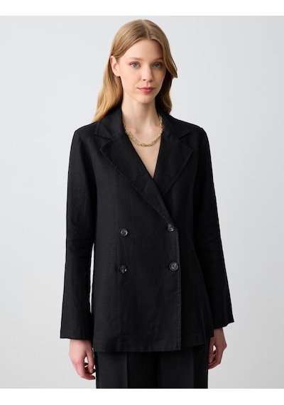 Jimmy Key Siyah %100 Keten Düz Kesim Blazer Ceket 5sw052585900