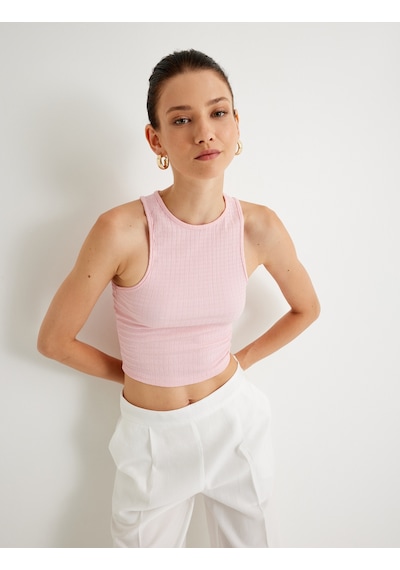 Koton Koton X Melis Ağazat - Basic Halter Yaka Atlet Dokulu Pembe 4sak10860ek Gül