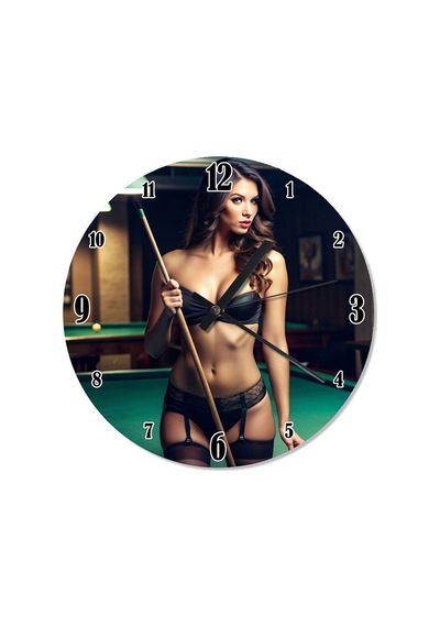 Bilardo Oynayan Nü Kadın Analog Duvar Saati