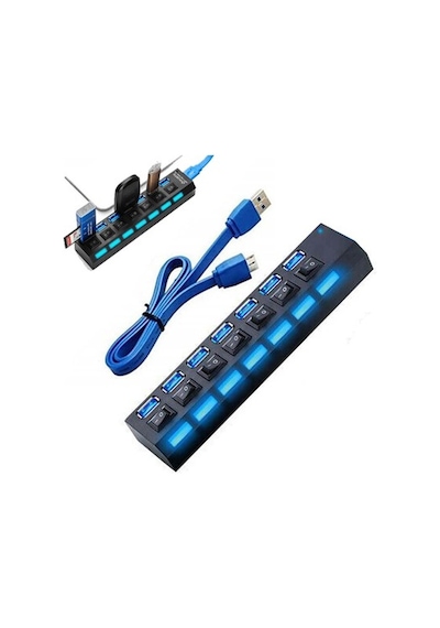 7 Port Usb 3.0 Çoklayıcı Hub Anahtarlı Işıklı On Off Chipli Model (533632142)