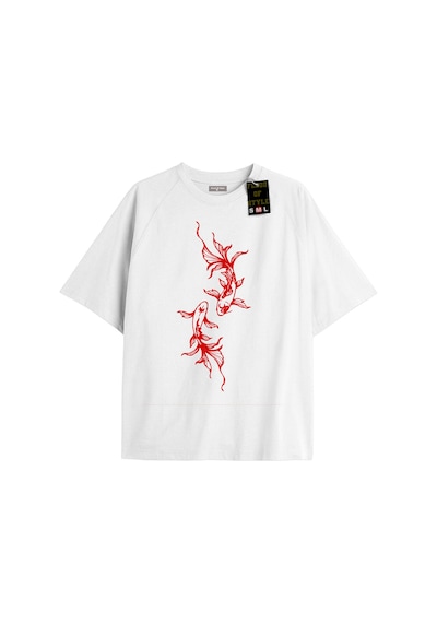 Flood Of Style Beyaz Oversize T-shirt Balık Özel Tasarım