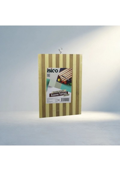 Şık Beyaz Çizgili Ahşap Bambu Kesim Panosu 20x30 Cm Metal Kulplu 12v