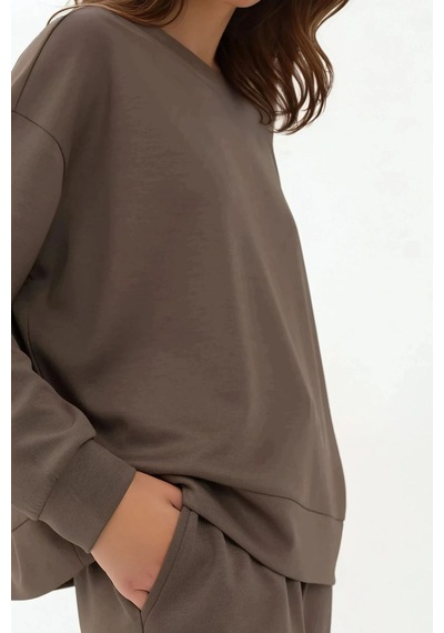 Hiccup Modal Dokunuşlu Basic Sweatshirt Kahve Kahvesi