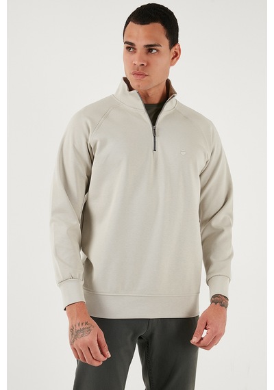 Buratti Pamuklu Relaxed Fit Yarım Fermuarlı Dik Yaka Erkek Sweat 5901232 Taş