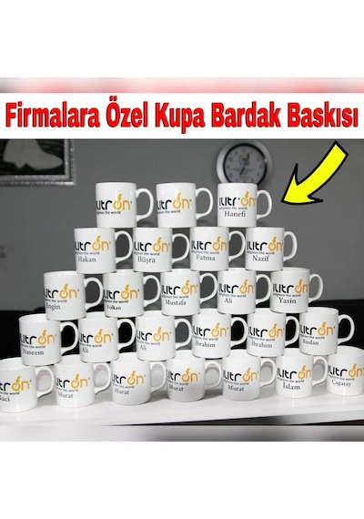 Firmalara Özel Logo Baskılı Kupa Bardak Çift Taraflı Logo İsim