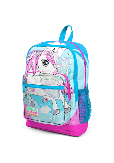 Coral High Kids Mavi Neon Pembe Ünicorn Desenli Dört Bölmeli Okul Sırt Çantası 23711