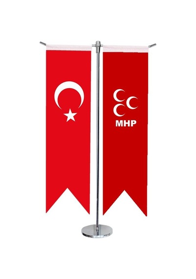 Masa Üstü Kırlangıç Mhp + Türk Bayrağı + Krom T Direk Masa Bayrak