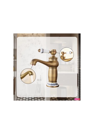 Rena Design Rustik Antik Lavabo Bataryası Banyo Musluğu Eskitme Porselen Işleme Armatür Otantik Bakır Retro Antik Eskitme