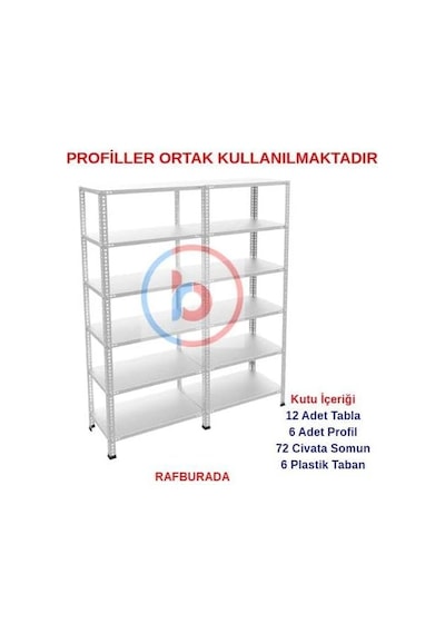 6 Katlı Duble Galvaniz Çelik Raf - Depo, Arşiv, Kiler, Dosya, Market Rafı 31x93 Cm 200 Cm 0.70 Mm Diğer