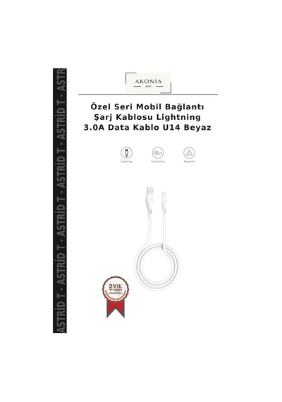 Özel Seri Mobil Bağlantı Şarj Kablosu Lightning 3.0a Data Kablo U14 Beyaz