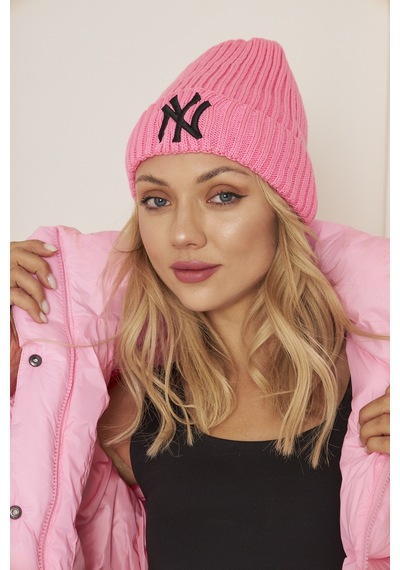 Eke Tekstil Pembe Unısex Ny Nakış Detaylı Yumuşak Dokulu Selanik Triko Bere Pembe