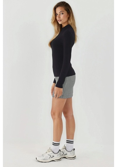 Hiccup Ultra Yumuşak Slim Fit Dik Yaka Örme Üst Siyah