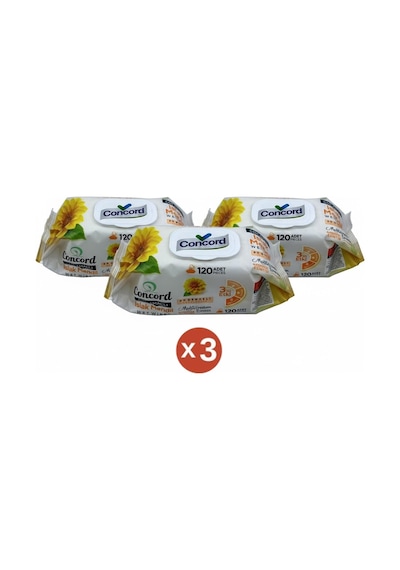 Concord Islak Mendil 120 Adet - Alkol İçermez - Ph Dengeli - Akdeniz Esintisi 3'lü Set 360 Adet
