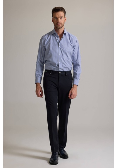 Erkek Lacivert Slim Fit Yan Cepli Kanvas Pantolon