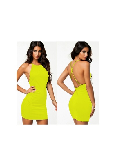 Sırt Dekolteli Mini Elbise - Wugt-865673 Çok Renkli