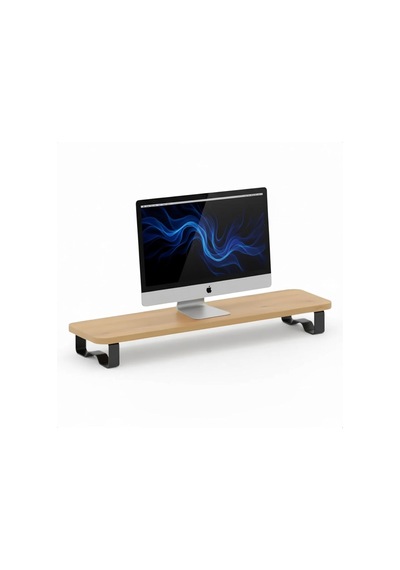Prexua Upster Ahşap Monitör Standı - Ergonomik Monitör Yükseltici Safir Meşe - Siyah Ayak, Large