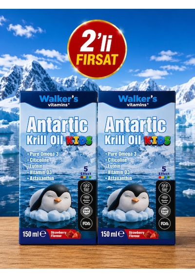 Omega 3- Krill Oil Balık Yağı, Büyüme, Omega 3 ,sitikolin Epa, Dha, İçeren Çocuk Şurubu 2'li
