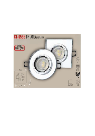 Ct-6556sardunya Kare Cam Spot Ampülsüz 5 Adet Beyaz