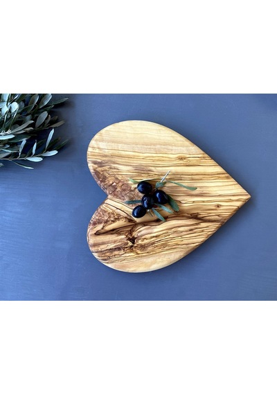Zethome Zeytin Ağacı Ahşap Kalp Servis Tabağı 24 CM