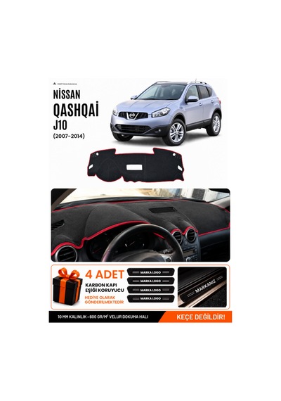 Nissan Qashqaı J10 2007-2014 Uyumlu Torpido Örtüsü, Torpido Kılıfı - Siyah Kırmızı