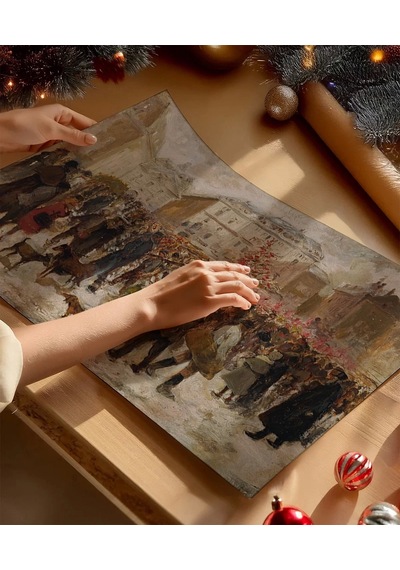 Çerçevesiz Poster Karlı Şehirde İnsanlar