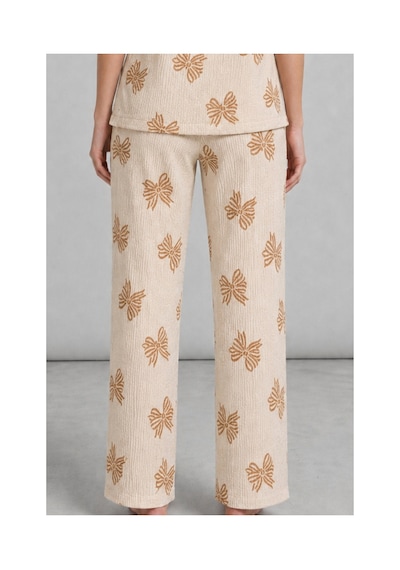 Fit Women Kadın Kısa Kol Desenli Ekru Pijama Takımı 4739