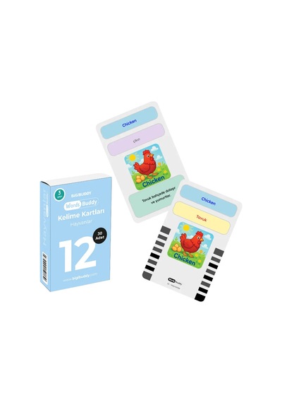 Bigibuddy Wordsbuddy Çocuklar İçin Türkçe İngilizce Sevimli Dostlar Paketi 90 Kart 3'lü Set Cihaz Hariç