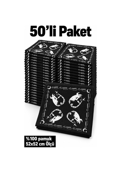 Herşeynota 50 Li Siyah Atatürk Baskılı %100 Pamuk 52x52 Cm Fular Tören, Okul, Etkinlik, Gösteri Çok Renkli
