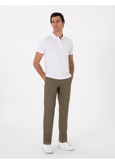 Cacharel Haki Slim Fit %100 Keten Klasik Pantolon Yesıl Cacharel Haki Slim Fit %100 Keten Klasik Pantolon Yesıl