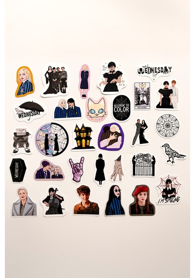 Wednesday 30 Parça Sticker Paketi Suya Dayanıklı Laptop Termos Telefon Etiket Seti