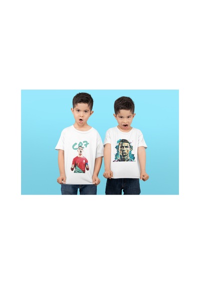 Magors Stil-x Ronaldo Baskılı İkili Paket Bisiklet Yaka Çocuk Tshırt, %100 Pamuklu, Beyaz Renk Beyaz-9 Magors Stil-x Ronaldo Baskılı İkili Paket Bisiklet Yaka Çocuk Tshırt, %100 Pamuklu, Beyaz Renk Beyaz-9