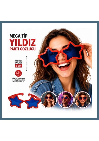 Bezos Mega Tip Yıldız Parti Gözlüğü Kırmızı Renk Agc Diğer