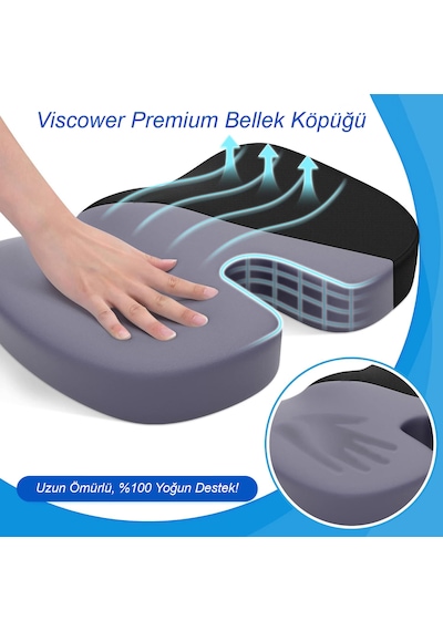 Viscower Visko Coccyx Ortopedik Hemaroid Oturma Minderi Siyah