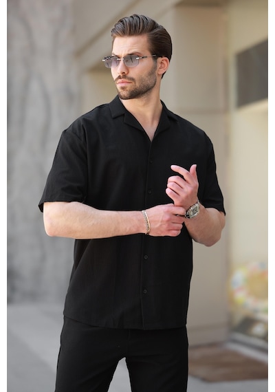 Madmext Siyah Basic Erkek Gömlek Takım E7320 Siyah