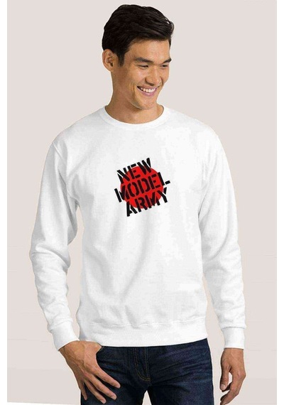 New Model Army Baskılı Beyaz Erkek Örme Sweatshirt