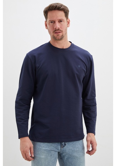 Fullamoda Baskılı Bisiklet Yaka Sweatshirt Lacivert
