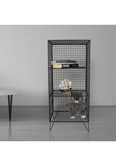 Ayaklı Metal Rafı 3 Gözlü Kitaplık Grid Kafes Tel Model Wd-62