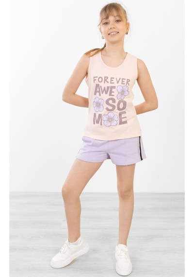 Brz Kids Baskılı Yırtmaçlı Kız Çocuk Sıfır Kol T-shirt-somon Somon